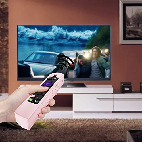 CaseBot Remote Case for Roku Voice, Roku Express HD / 4K+, Ultra LT Enhanced Voice, Express 3930, Premiere+ 3921, Streaming Stick+ Remote, Honey Comb Anti Slip Shockproof Silicone Cover, Pink Sand