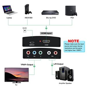 HDMI to Component Converter, avedio links HDMI to 1080P YPbPr 5RCA RGB + R/L Video Audio Adapter, Support Apple TV, PS5, Roku, Xbox, Fire Stick, DVD Players to HDTV and Projector (Black)