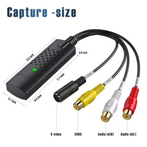 USB Audio Video Converter, RCA to USB Converter Adapter, Video Capture Card VHS/Mini DV/VCR/Hi8/DVD to Digital Converter for PC TV Tape Player Camcorder, Support PAL/NTSC, MAC Windows Vista Compatible