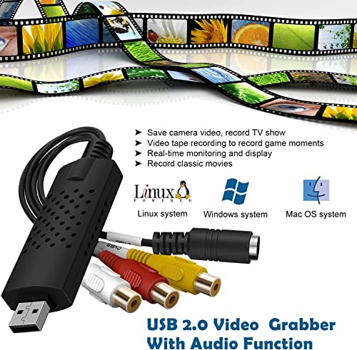 USB Audio Video Converter, RCA to USB Converter Adapter, Video Capture Card VHS/Mini DV/VCR/Hi8/DVD to Digital Converter for PC TV Tape Player Camcorder, Support PAL/NTSC, MAC Windows Vista Compatible