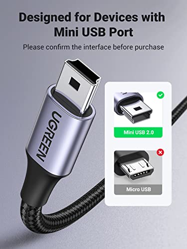 UGREEN Mini USB Cable [3ft, 2-Pack] USB Mini B 2.0 Cable Nylon Braided Charging Cord Compatible with Garmin Nuvi GPS,SatNav,Dash Cam,Blue Yeti,Digital Camera,PS3 Controller,Hard Drive,MP3 Player,GoPro