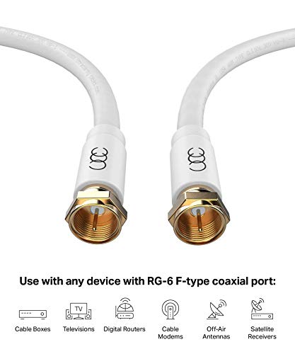 Coaxial Cable (3 ft) Triple Shielded - RG6 Coax TV Cable Cord Wire in-Wall Rated - Digital Audio Video with Male F Gold Plated Connectors -3 feet