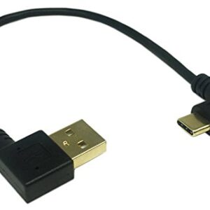 CERRXIAN 9 inch Gold Plated USB Left & Right Angle 3.0 Type C Male to Left Angle USB Type A 2.0 Male Fast Charge and Data Sync Cable L