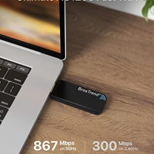 BrosTrend 1200Mbps USB WiFi Network Adapter for Laptop, Desktop PC of Windows 11/10/8/7, USB 3.0, Wireless Adaptador AC1200 Dual Band 5GHz/2.4GHz