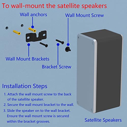 Speaker Wall Mount Brackets for Vizio, Sony, Panasonic, Samsung, & More Surround Sound Speaker, Rear Satellite Speakers, Bookshelf Speakers Mounts Bracket, Mounted on Wall (One Pair)