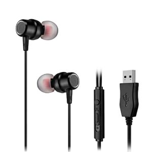 usb earbuds with 8.2ft extra long cord for computer, in-ear usb headphone headset with mic compatible with laptop, desktop pc, notebook & chromebook, noise-isolation & lightweight, cgs-w7