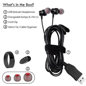 USB Earbuds with 8.2FT Extra Long Cord for Computer, in-Ear USB Headphone Headset with Mic Compatible with Laptop, Desktop PC, Notebook & Chromebook, Noise-isolation & Lightweight, CGS-W7