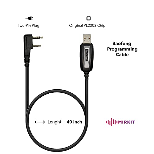 MIRKIT Baofeng Programming Cable for Two Way ham Portable radios: UV-5R, 5RA, 5R Plus, 5RE, UV-82, BF-F8HP, UV3R Plus, BF-888S, 5R EX, 5RX3, GA-2S, BF-F8+, H777 UV82HP