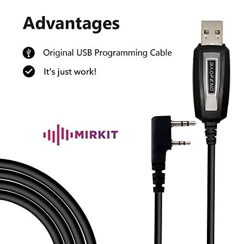MIRKIT Baofeng Programming Cable for Two Way ham Portable radios: UV-5R, 5RA, 5R Plus, 5RE, UV-82, BF-F8HP, UV3R Plus, BF-888S, 5R EX, 5RX3, GA-2S, BF-F8+, H777 UV82HP