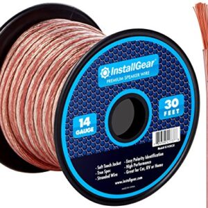 InstallGear 14 Gauge Wire AWG Speaker Wire (30ft - Clear) | Speaker Cable for Car Speakers Stereos, Home Theater Speakers, Surround Sound, Radio, Automotive Wire, Outdoor | Speaker Wire 14 Gauge