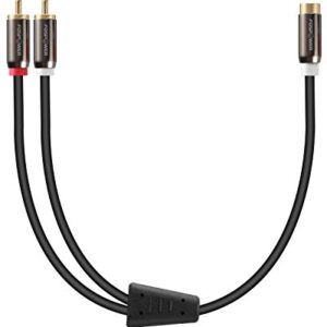 FosPower Y Adapter (8 inch) 2 RCA (Male) to 1 RCA (Female) Stereo Audio Y Adapter Subwoofer Cable (24k Gold Plated) 2 Male to 1 Female Y Splitter Connectors Extension Cord