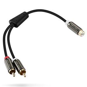 FosPower Y Adapter (8 inch) 2 RCA (Male) to 1 RCA (Female) Stereo Audio Y Adapter Subwoofer Cable (24k Gold Plated) 2 Male to 1 Female Y Splitter Connectors Extension Cord