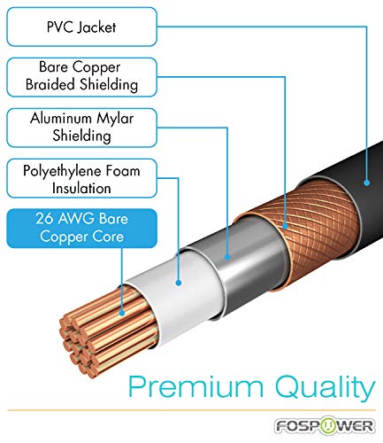 FosPower Y Adapter (8 inch) 2 RCA (Male) to 1 RCA (Female) Stereo Audio Y Adapter Subwoofer Cable (24k Gold Plated) 2 Male to 1 Female Y Splitter Connectors Extension Cord