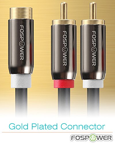 FosPower Y Adapter (8 inch) 2 RCA (Male) to 1 RCA (Female) Stereo Audio Y Adapter Subwoofer Cable (24k Gold Plated) 2 Male to 1 Female Y Splitter Connectors Extension Cord