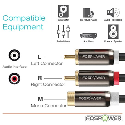 FosPower Y Adapter (8 inch) 2 RCA (Male) to 1 RCA (Female) Stereo Audio Y Adapter Subwoofer Cable (24k Gold Plated) 2 Male to 1 Female Y Splitter Connectors Extension Cord