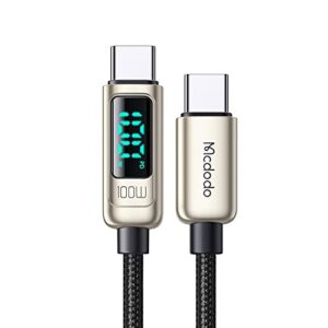 mcdodo usb c to usb c cable type c charger fast charging cable with led display c type fast charging 4ft cable nylon braided usb-c cord for samsung ipad pro macbook google pixel lg