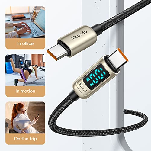 mcdodo USB C to USB C Cable Type C Charger Fast Charging Cable with LED Display C Type Fast Charging 4ft Cable Nylon Braided USB-C Cord for Samsung iPad Pro MacBook Google Pixel LG