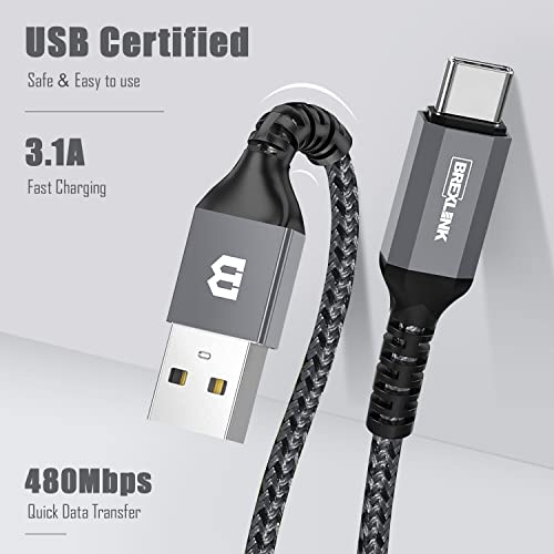 BrexLink USB C Cable, Type C Charger USB 3A Charging Cable Fast Charge for Samsung Galaxy S22 Plus Ultra S21 S22 Plus, Moto G7 G8, Other USB Type c Charger (6.6ft+6.6ft, Grey)…