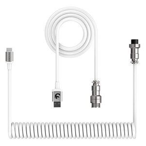 ziyou lang c01 custom coiled usb c to a cable with detachable double sleeved spiral cable extendable spring line metal aviator for playstation xbox keyboard mouse usb flash drive printer(white)