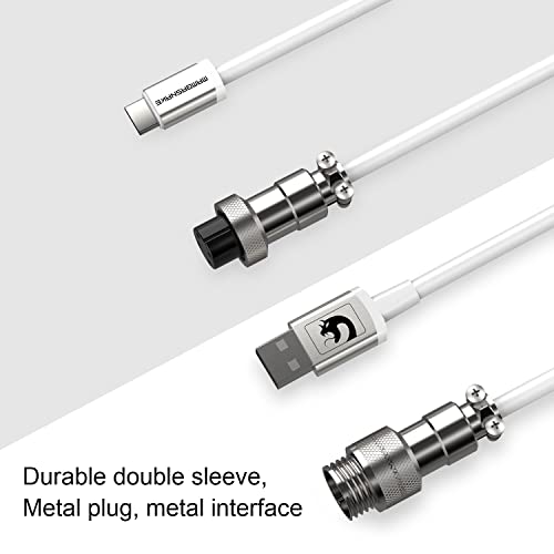 ZIYOU LANG C01 Custom Coiled USB C to A Cable with Detachable Double Sleeved Spiral Cable Extendable Spring Line Metal Aviator for Playstation Xbox Keyboard Mouse USB Flash Drive Printer(White)