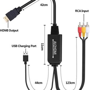 RCA to HDMI Converter, RCA to HDMI Cable, AV to HDMI Converter Cable Cord, 3RCA CVBS Composite Audio Video to 1080P HDMI Supporting PAL NTSC for PC Laptop Xbox PS3 PS4 TV STB VHS VCR Camera DVD Etc