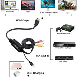 RCA to HDMI Converter, RCA to HDMI Cable, AV to HDMI Converter Cable Cord, 3RCA CVBS Composite Audio Video to 1080P HDMI Supporting PAL NTSC for PC Laptop Xbox PS3 PS4 TV STB VHS VCR Camera DVD Etc