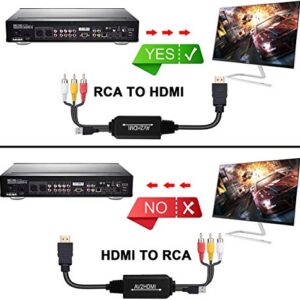 RCA to HDMI Converter, RCA to HDMI Cable, AV to HDMI Converter Cable Cord, 3RCA CVBS Composite Audio Video to 1080P HDMI Supporting PAL NTSC for PC Laptop Xbox PS3 PS4 TV STB VHS VCR Camera DVD Etc