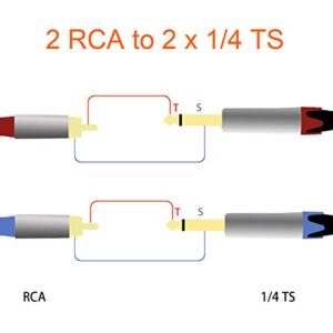 tisino RCA to 1/4 Cable, Dual RCA to Dual 1/4 inch TS Stereo Audio Interconnect Cable Patch Cords - 3.3 feet