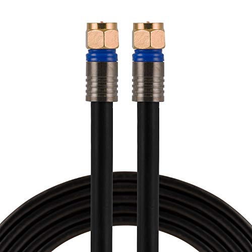 GE RG6 Coaxial Cable, 50 ft. F-Type Connectors, Quad Shielded Coax Cable, 3 GHz Digital, In-Wall Rated, Ideal for TV Antenna, DVR, VCR, Satellite, Cable Box, Home Theater, Black, 33532