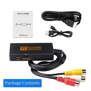RCA to HDMI Converter, AV to HDMI, Composite CVBS to HDMI Adapter Support 1080P Supporting PAL/NTSC for TV/PC/ PS3/ STB/Xbox VHS/VCR/Blue-Ray DVD Players