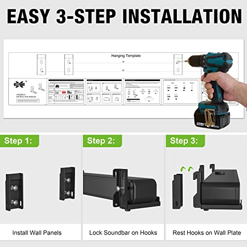 USX MOUNT Universal Soundbar Wall Mount Brackets, Depth Adjustable 3.5-6.1‘’ Sound Bar Mounting Bracket for Most of Soundbars Up to 13.2 Lbs, Removable and Lockable No-Slip Hooks（XAS006）