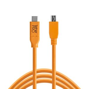 tether tools tetherpro usb-c to 2.0 mini-b 5-pin cable | for fast transfer and connection between camera and computer | high visibility orange | 15 feet (4.6 m)