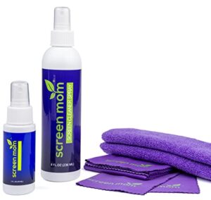 screen mom screen cleaner home & away bundle – designed for led, lcd, plasma, tv, ipad, laptop, computer monitor, tablets, phones, & eyeglasses – includes 8oz & 2oz bottle with 4 microfiber cloths