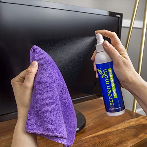 Screen Mom Screen Cleaner Home & Away Bundle – Designed for LED, LCD, Plasma, TV, iPad, Laptop, Computer Monitor, Tablets, Phones, & Eyeglasses - Includes 8oz & 2oz Bottle with 4 Microfiber Cloths