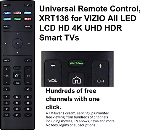 XRT136 Watchfree Remote Control Replacement for All VIZIO LED LCD HD 4K UHD HDR Smart TV