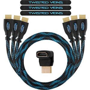 twisted veins hdmi cable 3 ft, 3-pack, premium hdmi cord type high speed with ethernet, supports hdmi 2.0b 4k 60hz hdr on most devices and may only support 4k 30hz on some device