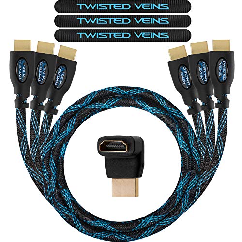 Twisted Veins HDMI Cable 3 ft, 3-Pack, Premium HDMI Cord Type High Speed with Ethernet, Supports HDMI 2.0b 4K 60hz HDR on Most Devices and May Only Support 4K 30hz on Some Device