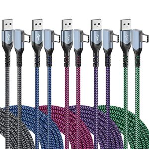usb c cable 10ft, okray 5-pack type c charger cable usb-a to usb-c 90 degree right angle l shape cord fast charging compatible for samsung galaxy s21/s20/s10/s9/s8 note 20/10/9, g8/v50/k50, pixel, tab