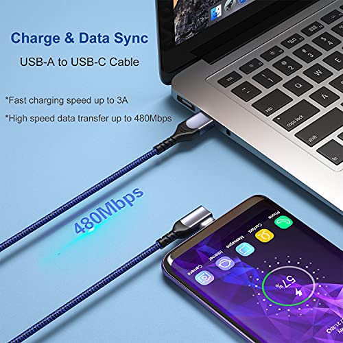 USB C Cable 10ft, OKRAY 5-Pack Type C Charger Cable USB-A to USB-C 90 Degree Right Angle L Shape Cord Fast Charging Compatible for Samsung Galaxy S21/S20/S10/S9/S8 Note 20/10/9, G8/V50/K50, Pixel, Tab