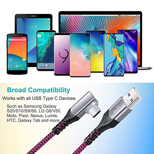 USB C Cable 10ft, OKRAY 5-Pack Type C Charger Cable USB-A to USB-C 90 Degree Right Angle L Shape Cord Fast Charging Compatible for Samsung Galaxy S21/S20/S10/S9/S8 Note 20/10/9, G8/V50/K50, Pixel, Tab