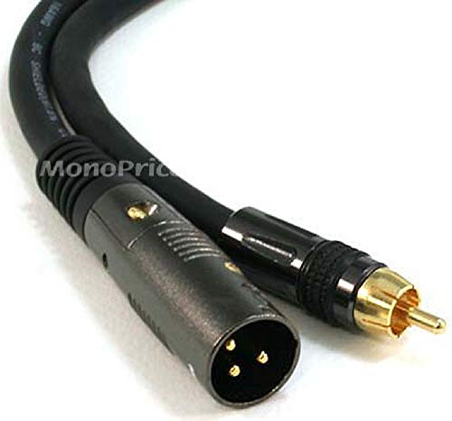 Monoprice XLR Male to RCA Male Cable - 6 Feet - Black With E21Gold Plated Connectors | 16AWG Shielded Twisted Pair Oxygen-Free Copper Braid Conductors - Premier Series, 104777