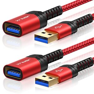 jsaux usb 3.0 extension cable, [2 pack 6.6ft] usb a male to female extension extender cord high data transfer compatible for usb flash drive, keyboard, printer, xbox, hard drive and more-red
