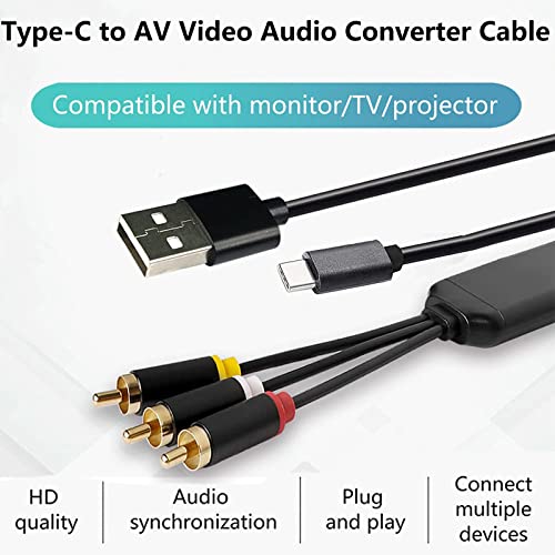 ECDREAM USB C to RCA Cable Adapter, 6Ft Type-C to RCA Cable with USB A(Charging),USB C Male to 3 RCA Male, USB C to RCA Adapter for TV