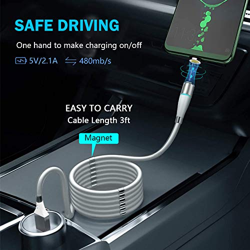 Magnetic Charging Cable, Super Organized Retractable Fast Charging Cable,AICase 3 in 1 Self Winding Phone Cable with Data Transmission, Magnetic Charging Cable for Type-C,Micro USB and iProduct