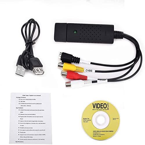 TCRAYCH USB Audio Video Converter, VHS to Digital Converter, Video Capture Card Digitize from Analog Video VCR VHS DVD, for Windows 7 8 10