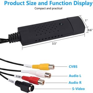 TCRAYCH USB Audio Video Converter, VHS to Digital Converter, Video Capture Card Digitize from Analog Video VCR VHS DVD, for Windows 7 8 10