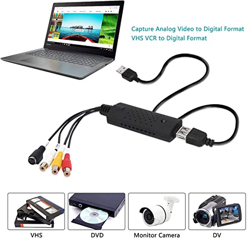 TCRAYCH USB Audio Video Converter, VHS to Digital Converter, Video Capture Card Digitize from Analog Video VCR VHS DVD, for Windows 7 8 10