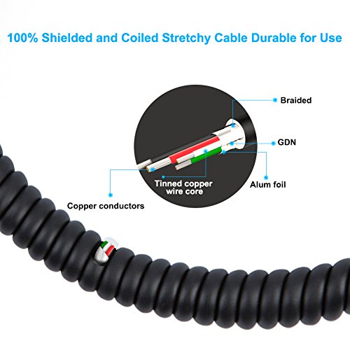 CableCreation USB to C Coiled Cable for Car, Coiled USB to USB C 3A Fast Charging Stretched 1.5-5 Feet, for Galaxy SS23 S22 S21 20 S10 S9,Pixel,Mini iPad,Black