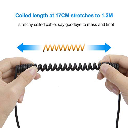 CableCreation USB to C Coiled Cable for Car, Coiled USB to USB C 3A Fast Charging Stretched 1.5-5 Feet, for Galaxy SS23 S22 S21 20 S10 S9,Pixel,Mini iPad,Black