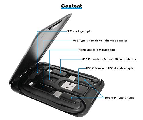 Yinow USB Type C to C Charging and Data Transfer Cable with 3 USB Adapters Combination Set in Credit-Card Size Case